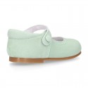 Soft suede leather Classic Girl Mary Jane shoes in pastel FASHION colors.