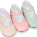 Soft suede leather Classic Girl Mary Jane shoes in pastel FASHION colors.