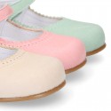 Soft suede leather Classic Girl Mary Jane shoes in pastel FASHION colors.