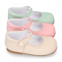 Soft suede leather Classic Girl Mary Jane shoes in pastel FASHION colors.