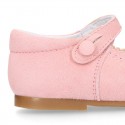 Soft suede leather Classic Girl Mary Jane shoes in pastel FASHION colors.