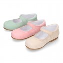 Soft suede leather Classic Girl Mary Jane shoes in pastel FASHION colors.