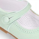 Soft suede leather Classic Girl Mary Jane shoes in pastel FASHION colors.