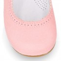 Soft suede leather Classic Girl Mary Jane shoes in pastel FASHION colors.