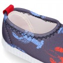 NEOPRENE fabric kids Sneaker shoes for beach and pool use with LOBSTERS design.