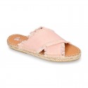 FRINGES design cotton canvas Girl clog style espadrille shoes.