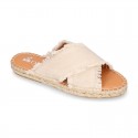 FRINGES design cotton canvas Girl clog style espadrille shoes.