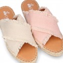 FRINGES design cotton canvas Girl clog style espadrille shoes.