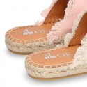 FRINGES design cotton canvas Girl clog style espadrille shoes.