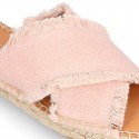 FRINGES design cotton canvas Girl clog style espadrille shoes.