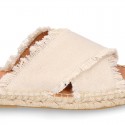 FRINGES design cotton canvas Girl clog style espadrille shoes.