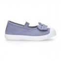 Cotton canvas Ballet flat Bamba type shoes with BOW and elastic band with toe cap.