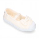 Cotton canvas Ballet flat Bamba type shoes with BOW and elastic band with toe cap.