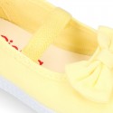 Cotton canvas Ballet flat Bamba type shoes with BOW and elastic band with toe cap.