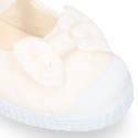 Cotton canvas Ballet flat Bamba type shoes with BOW and elastic band with toe cap.