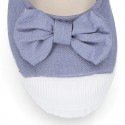 Cotton canvas Ballet flat Bamba type shoes with BOW and elastic band with toe cap.