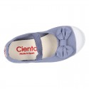 Cotton canvas Ballet flat Bamba type shoes with BOW and elastic band with toe cap.