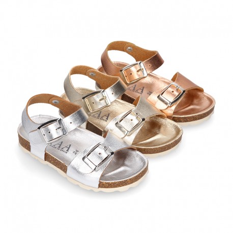 METAL Girl sandal shoes BIO style to dress with double buckle fastening.