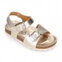 METAL Girl sandal shoes BIO style to dress with double buckle fastening.