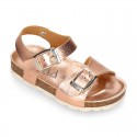 METAL Girl sandal shoes BIO style to dress with double buckle fastening.