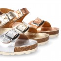 METAL Girl sandal shoes BIO style to dress with double buckle fastening.
