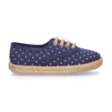 Jeans Cotton Canvas Espadrille shoes Laces up style with STARS design.