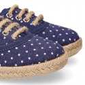 Jeans Cotton Canvas Espadrille shoes Laces up style with STARS design.