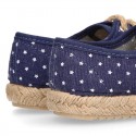 Jeans Cotton Canvas Espadrille shoes Laces up style with STARS design.