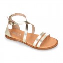 METAL leather sandal shoes with straps ROMAN design for girls.