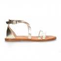 METAL leather sandal shoes with straps ROMAN design for girls.