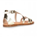 METAL leather sandal shoes with straps ROMAN design for girls.