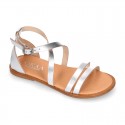 METAL leather sandal shoes with straps ROMAN design for girls.