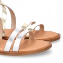 METAL leather sandal shoes with straps ROMAN design for girls.