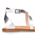 METAL leather sandal shoes with straps ROMAN design for girls.