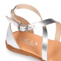 METAL leather sandal shoes with straps ROMAN design for girls.