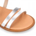 METAL leather sandal shoes with straps ROMAN design for girls.