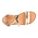 METAL leather sandal shoes with straps ROMAN design for girls.