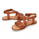 TAN color leather sandal shoes with straps ROMAN design for girls.