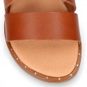 TAN color leather sandal shoes with straps ROMAN design for girls.