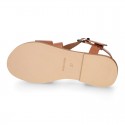 TAN color leather sandal shoes with straps ROMAN design for girls.