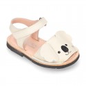 Little KOALA design soft leather Menorquina sandals with hook and loop strap.
