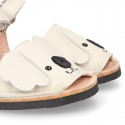 Little KOALA design soft leather Menorquina sandals with hook and loop strap.