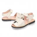 Little KOALA design soft leather Menorquina sandals with hook and loop strap.