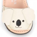 Little KOALA design soft leather Menorquina sandals with hook and loop strap.