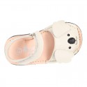 Little KOALA design soft leather Menorquina sandals with hook and loop strap.