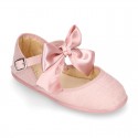LINEN Stylized little Girl Mary Jane shoes with BOW in Makeup color.