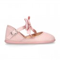 LINEN Stylized little Girl Mary Jane shoes with BOW in Makeup color.