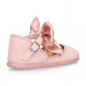 LINEN Stylized little Girl Mary Jane shoes with BOW in Makeup color.