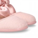 LINEN Stylized little Girl Mary Jane shoes with BOW in Makeup color.