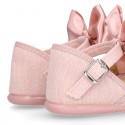 LINEN Stylized little Girl Mary Jane shoes with BOW in Makeup color.